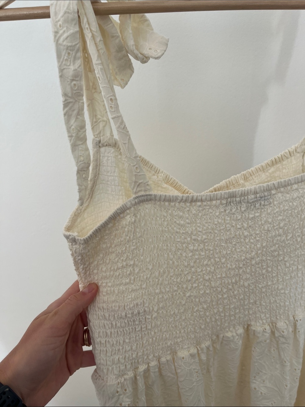 Madewell Eyelet Lucie Tie-Strap Tiered Midi Dress in Cream White - Picture 8 of 8